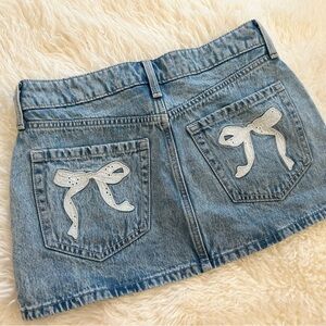 Hollister Blue Denim Mini Skirt with White Bow Details